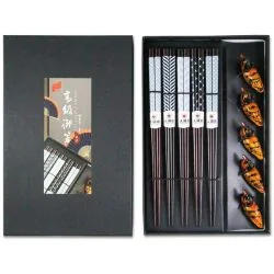 GOLDEN TURTLE Chopsticks Set 5 Pairs with Tray...