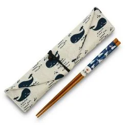 THS Chopsticks with Fabric Case Whales Bamboo